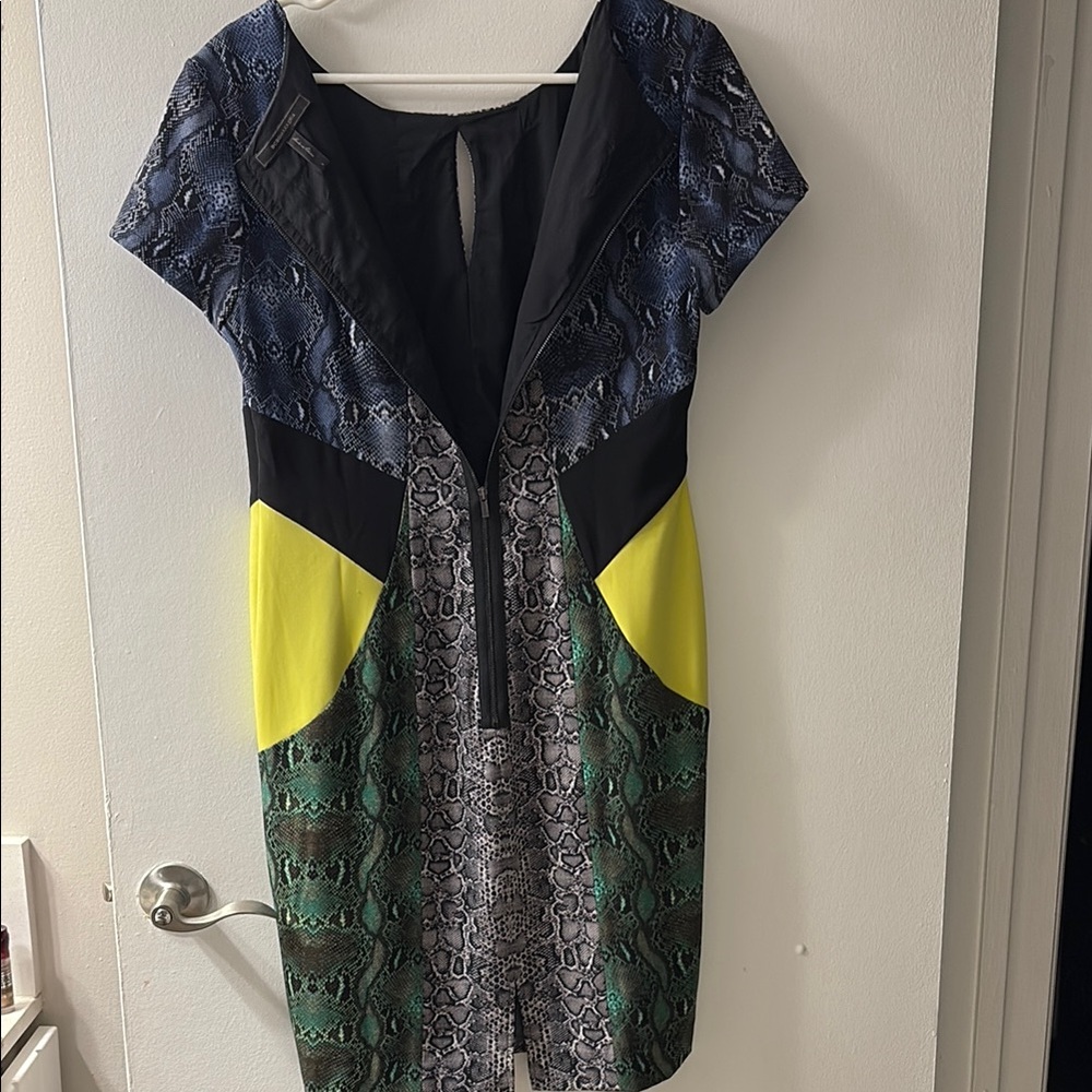 BCBGMaxAzria Blue and Yellow High Low Dress